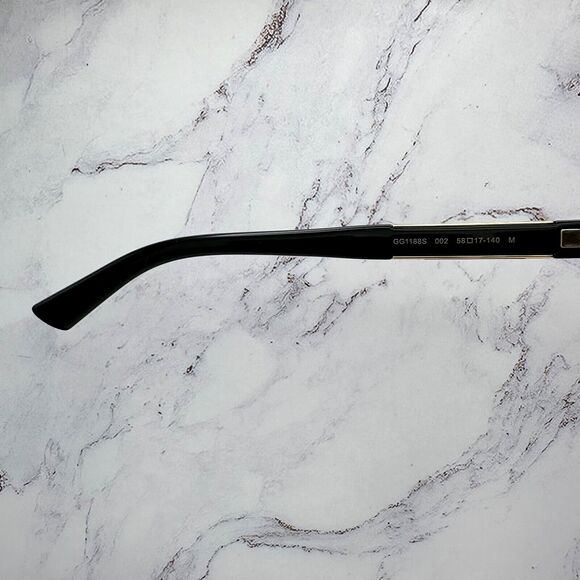 New Gucci Sunglasses Black Pilot Aviator 58mm Navigator Gold Authentic - Picture 13 of 16
